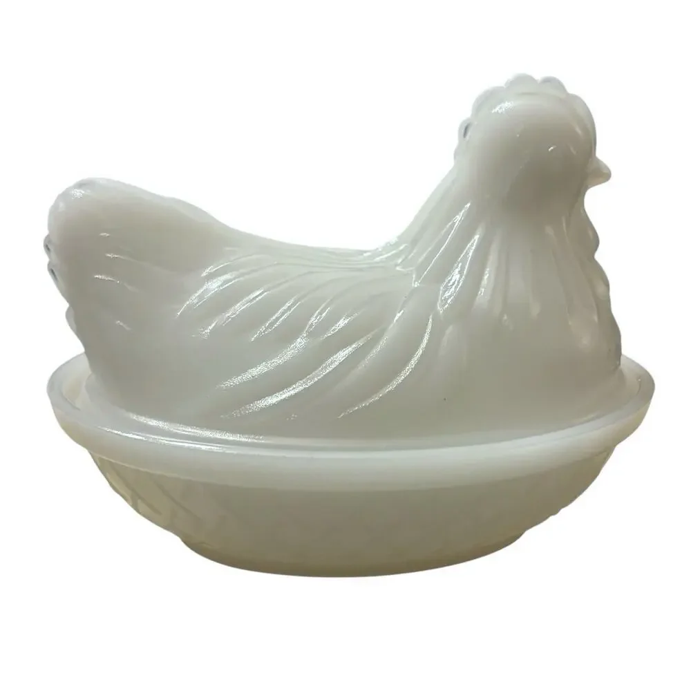 Vintage Hazel Atlas Milk Glass Hen on Nest Dish Small White 4.3